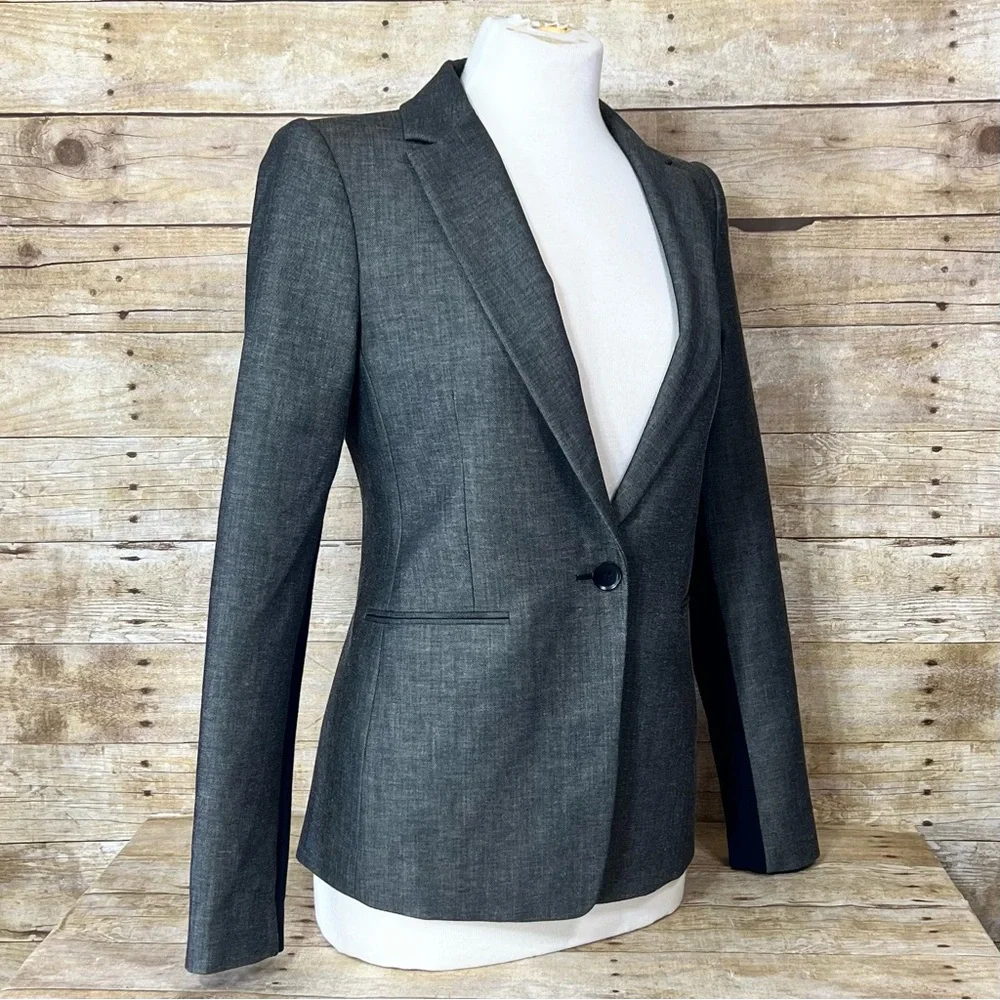 BCBGMAXAZRIA Womens Charcoal Gray Contrast Sleeve‎ Single Button Blazer Jacket